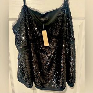 Black Sequin One-Shoulder Women’s Top size 2x nwts